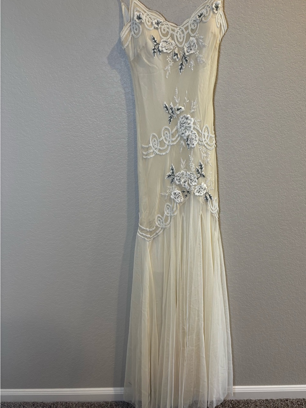 Ivory Floral Appliqué Tulle Dress